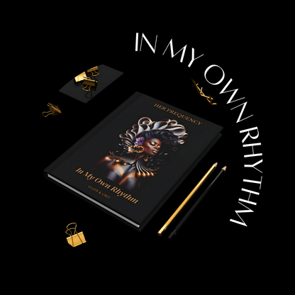 Book titled 'In My Own Rhythm' with decorative elements on a black background