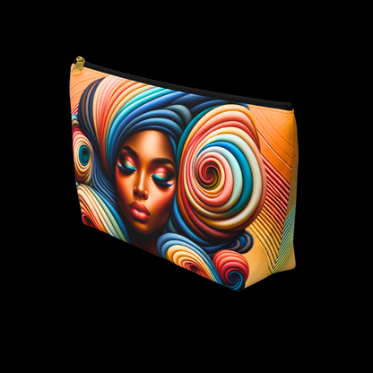 Colorful clutch bag with artistic design on a black background